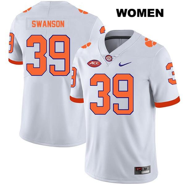 Women's Clemson Tigers #39 Aidan Swanson Stitched White Legend Authentic Nike NCAA College Football Jersey MUH2846DH